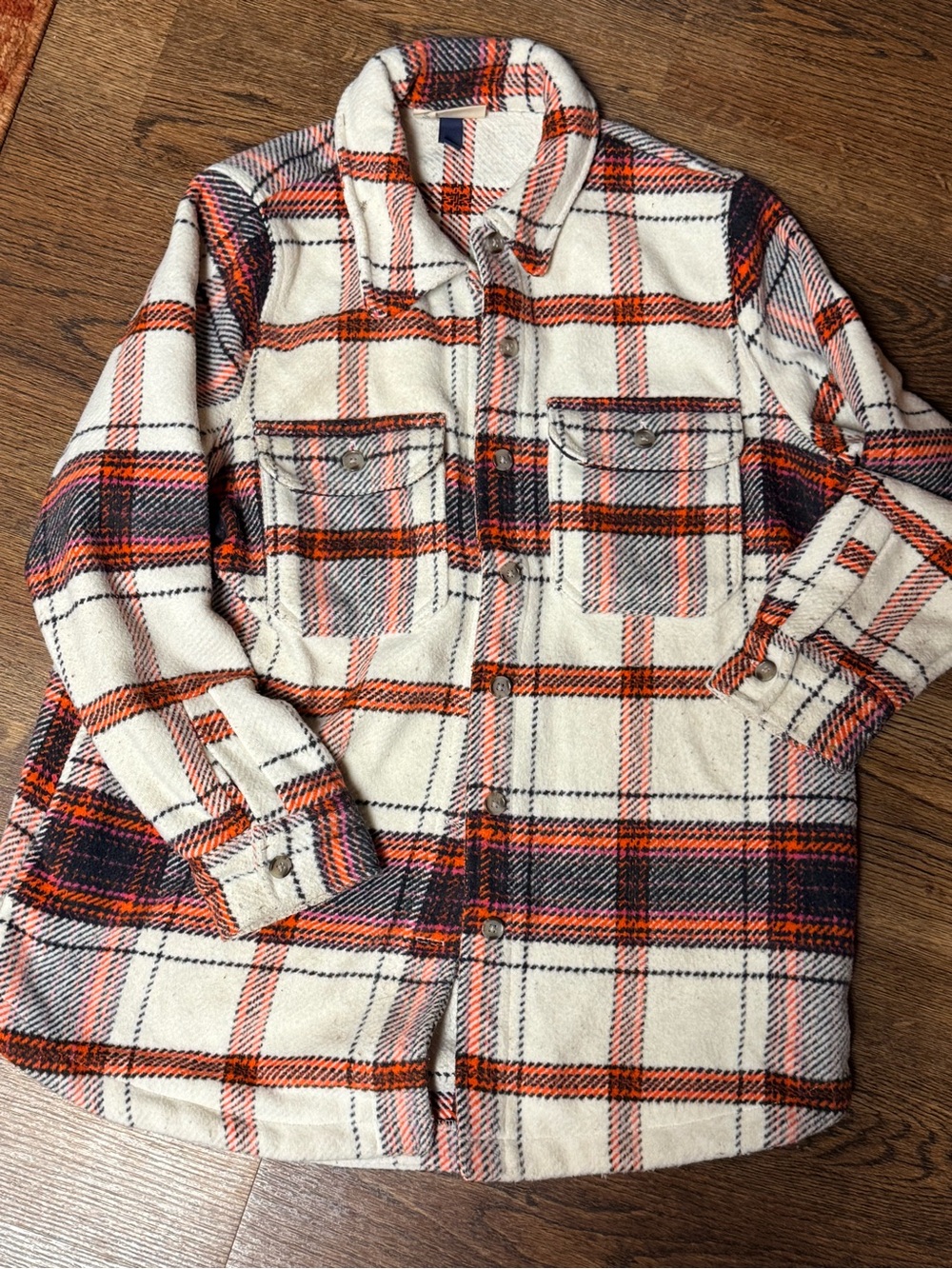 Universal Thread Cream and Orange Plaid Shirt-Jacket